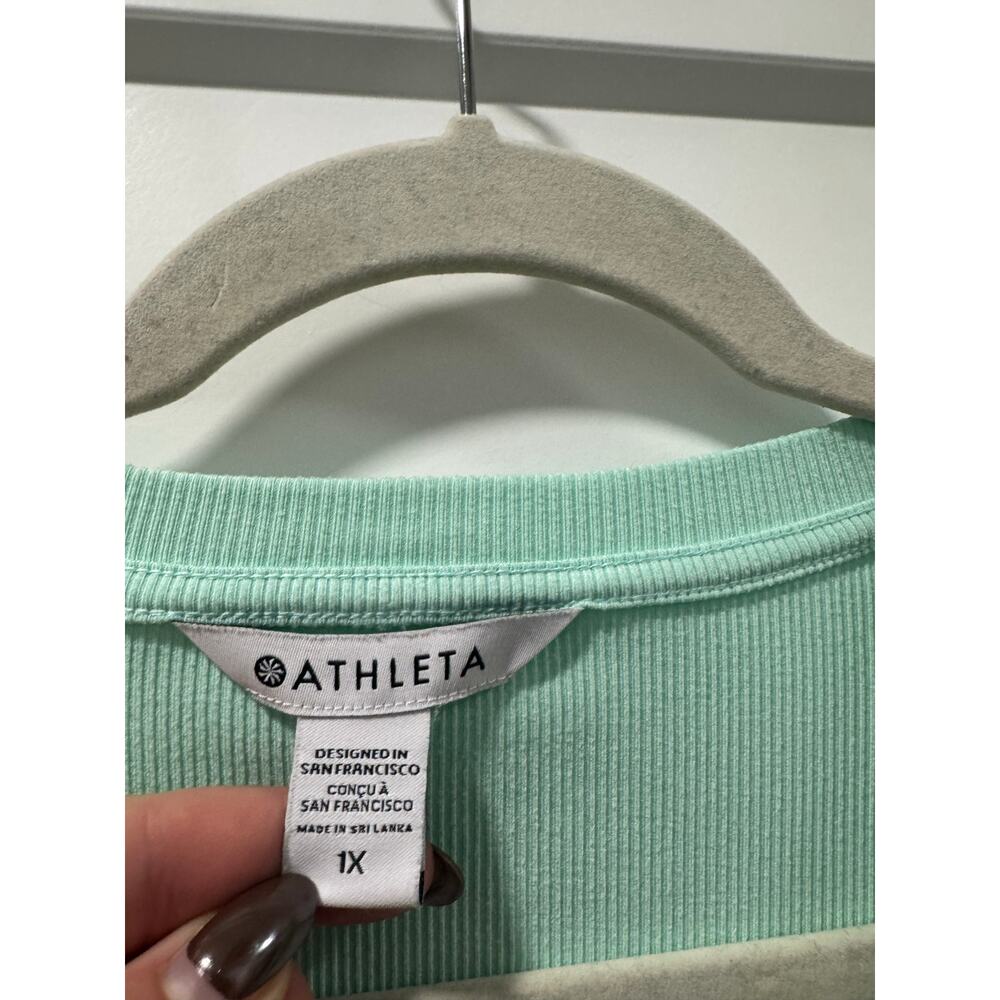 Athleta Uptempo Ribbed Henley Top Long Sleeve Shirt Mint Green V Neck M - Picture 4 of 7
